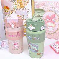 450ml Sanrioed Melody Cinnamoroll Anime Kawaii ถ้วยกาแฟร้อน 304 สแตนเลสเดินทางสูญญากาศขวดขวดน้ำของขวัญคริสต์มาส