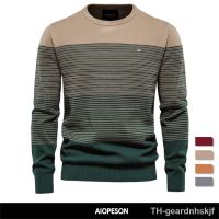 【jw】✾♤✲ AIOPESON Brand Cotton Sweater Men Fashion O-Neck Spliced Pullovers Knitted Male New Warm Mens Sweaters