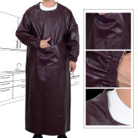 Soft Leather Overalls waterproof oil-proof long-sleeved aprons men and women reverse clothing kitchen work clothes