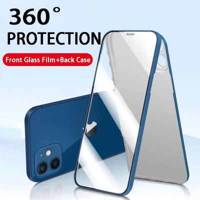 360เคสโทรศัพท์ป้องกันทุกส่วนของเครื่องสำหรับ iPhone 12 11 Pro Max 12 Mini X XR XS Max หน้ากระจกเทมเปอร์ + หลังแข็งกันกระแทกเคสแบบเนื้อด้าน CarterFa