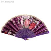 Silk Cloth Folding Fan Gold Edge Chinese Style Dance Handmade Art Home Decor Wedding Party Dance Cosplay Fan Summer Portable