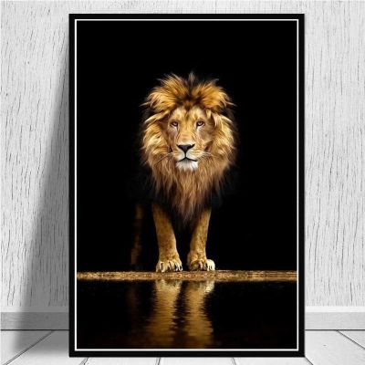 Modern Animals Lion In The Dark Canvas Painting African Lion Poster and Print Wall Art Picture for Living Room Home Decor Cuadro