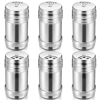 6PCS of Stainless Steel Salt and Pepper with Rotating Lid Sugar Spice Condiments, Seasoning Pot, Condiment Pot, Kitchen