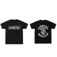 เสื้อยืดพิมพ์ลายสองด้านลูกชายแห่งอนาธิปไตย SAMCRO สำหรับผู้ชาย,เสื้อยืดสตรีทแวร์สไตล์ฮาราจูกุดีไซน์แบรนด์ใหม่เสื้อยืดทรงหลวมไซส์เสื้อยืดเปิดไหล่6XL 5XL