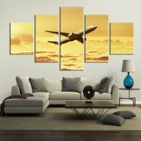 Ultra HD Print Travel Airplane Sunrise Decor Canvas Picture Wall Art For Home Decor - 5 Panel Room Decor Set