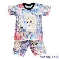 ชุดเด็ก Elsa frozen เสื้อและกางเกงพิมพ์ลาย ผ้ามัน free size สำหรับเด็กอายุ 4-5 ปี