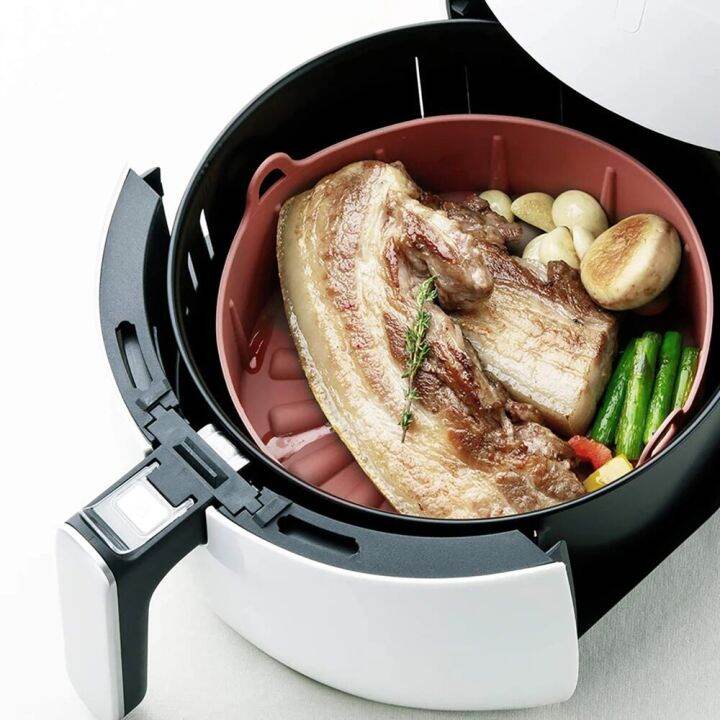 ตะกร้าใส่พิซซ่าไก่แบบไม่ติดหม้อทอด-air-fryer-ทำจากซิลิโคนอุปกรณ์เสริมสำหรับอบในครัวทนอุณหภูมิสูง