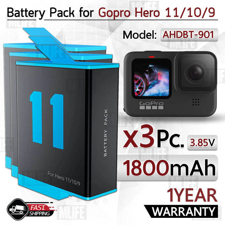 MLIFE รับประกัน 1 ปี แบตเตอรี่ กล้อง GoPro Hero 11 10 9 ความจุ