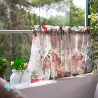 【YD】 Idyllic broken flower hole free gauze curtain kitchen window decoration short half to coffee