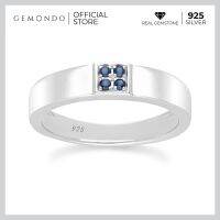 Gemondo แหวนเงินแท้ 925 Sterling Silver ชุบโรเดียม ประดับไพลิน (Blue Sapphire) เรียง 4 เม็ด ทรงแหวนปลอกมีด : แหวนผู้ชาย