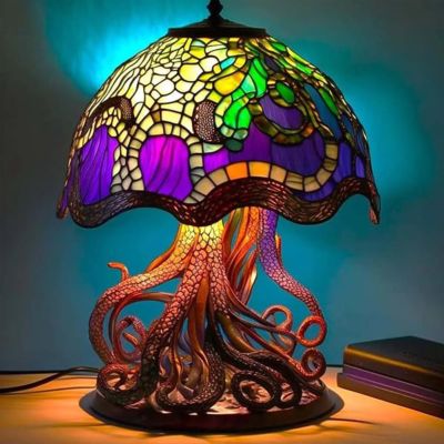 Creative Stained Resin Mushroom Table Lamp Plant Series Snail Octopus Colorful Bedside Lamp Flower Retro Night Lights Home Decor Night Lights