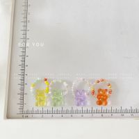 Cute Candy Color Bear Beaded Ring Handmade Elastic Ring