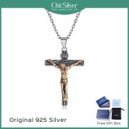 ChicSilver Cross Crucifix 925 Sterling Silver Necklace Catholic Jesus