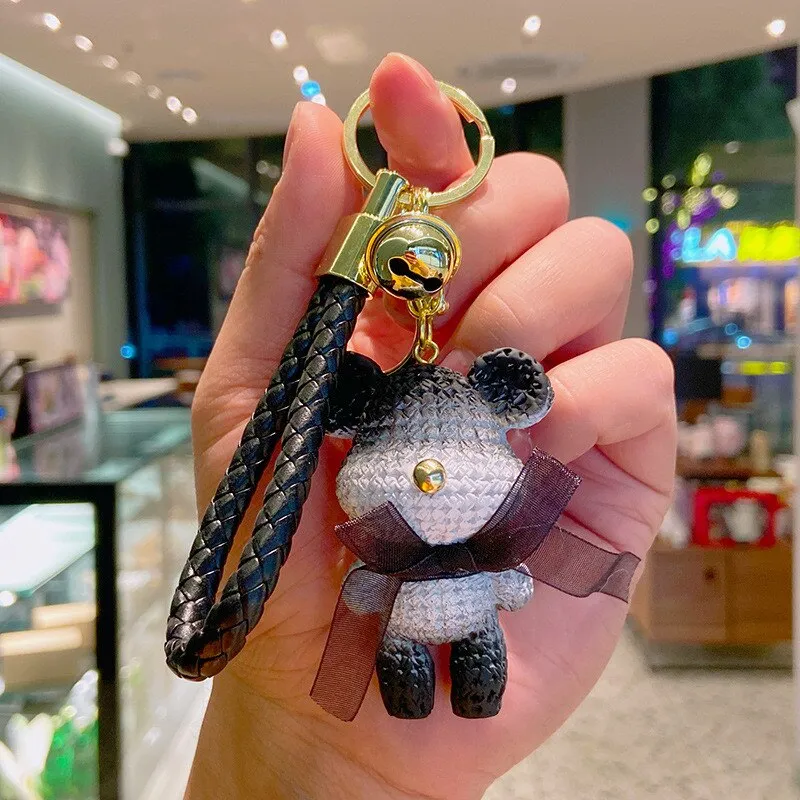 Cute Bear Key Chain Resin Bow Bell Rabbit Keychain Weaving Fashion