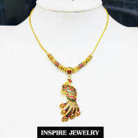 INSPIRE JEWELRY  จี้นกยูงชุบกะไหล่ทองลงยา พร้อมสร้อยคอ ทั้งขุดงานจิวเวลลี่