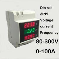 3in1ราง Din จอแสดงผลแอลอีดีแรงดันไฟฟ้ากระแสไฟฟ้าความถี่เมตร80-300V 200-450V 0-100a โวลต์มิเตอร์แอมมิเตอร์สามในหนึ่งเดียว