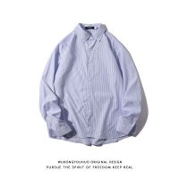 Japanese street striped long-sleeved shirt men and women retro loose Hong Kong style all-match casual shirt jacket 【BYUE】