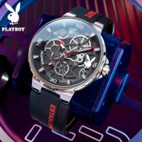 PLAYBOY Jam Tangan Lelaki Original Waterproof Watch Man Business Chronograph Sports Quartz Watches Fashion Rubber Wristwatch Clock 【BYUE】