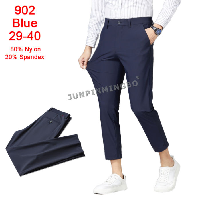 junpinmingbo-29-40กางเกงผ้าไหมน้ำแข็งลำลองสำหรับผู้ชาย-เข้ารูปพอดีผ้าไนล่อนเนื้อผ้าระบายอากาศได้ดีใส่ได้เหมาะกับฤดูร้อนกางเกงชิโนสำหรับใส่ทำงานเป็นทางการธุรกิจธุรกิจ
