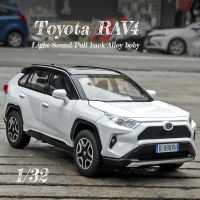 1/32โตโยต้ารถ Diecast RAV4 Jiaye สังกะสีของเล่นรุ่นอัลลอยไฟรถยนต์และ Kado Ulang Tahun มีเสียงสำหรับเด็กสะสมแบบจำลองของเล่นดึงกลับของเล่นสำหรับเด็กผู้ชาย