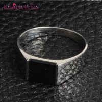 New Arrival Rectangular Black Stone Epoxy Indian Style Top Quality Silvercolor 3L Stainless Steel Jewelry Trendy Rings