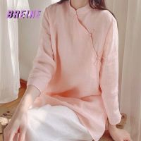 BREINE Button Ramie Blouse Medium Length Chinese Style Inclined Skirt Blouse Tea Dress Ladies Spring/summer 503b077