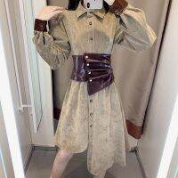 Fonekie Corduroy Single-breasted Shirt Dress Autumn Fashion Women Light Luxury Korean Waist Trend Goddess Skirt Casual Jumpsuit