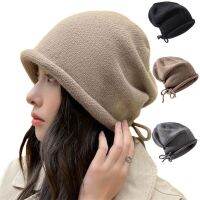 【YD】 and winter drawstring knitted woolen hat female big head girth over a set pile cap