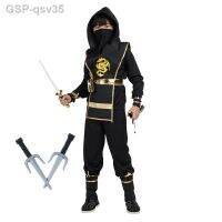 【LZ】☋♗☑  Deluxe Black Ninja Costume com acessórios plásticos para crianças Halloween Cosplay roupa para meninos e meninas