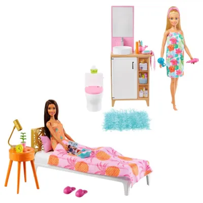 Barbie Doll And Bedroom Furniture Playset ตุ๊กตาบาร์บี้ เฟอร์นิเจอร์ห้องนอน (GTD87)