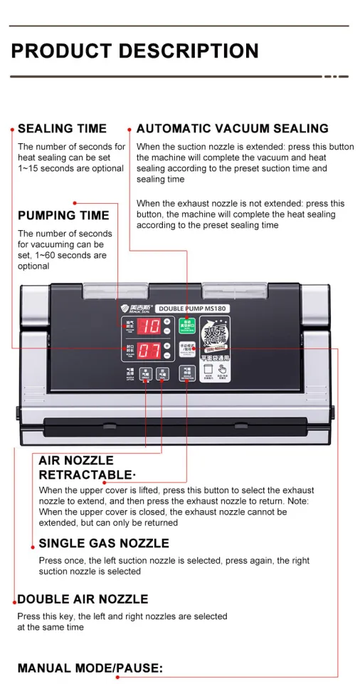 MAGIC SEAL MS180 Vacuum Sealer Plastic Bag Sealer Packaging Machine  Commercial Electric Vacuum Sealer Machine Professional