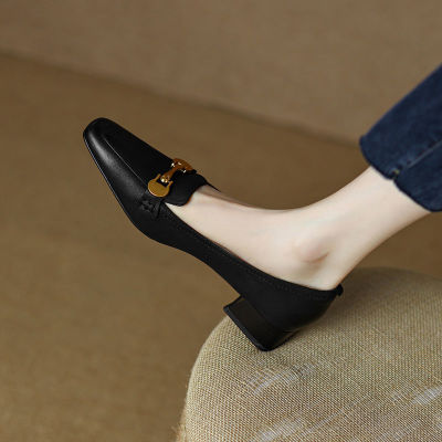 Huilm รองเท้าส้นสูงผู้หญิง,ส้นสูง3ซม. 2023ฤดูใบไม้ร่วงรองเท้าส้นเหลี่ยมรองเท้าลำลองแบบย้อนยุคหนังนุ่มฝรั่งเศสรองเท้าสำนักงาน