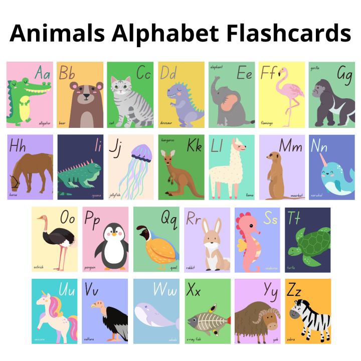 Laminated Animal Alphabet Flashcards for Kids, Learners and Educators ...