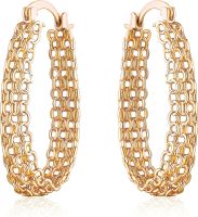 Gold Filigree ต่างหูสำหรับผู้หญิง Barzel 18K Gold Plated Link Mesh Bed Filigree Hoop Earrings (Gold Dropearrings Dropearrings