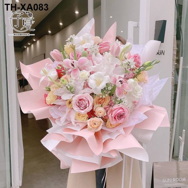 กระดาษ-ouya-แบบหนากันน้ำสองด้านกระดาษห่อดอกไม้สองสีกระดาษห่อช่อดอกไม้ร้านดอกไม้ชุดวัสดุจัดดอกไม้