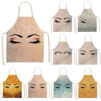 1Pcs Eyelash Printed Cleaning Art Aprons Sleeveless Home Cooking Kitchen Apron Cook Wear Cotton Linen Adult Bibs 53*65cm WQL0219 Aprons