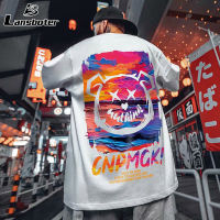 Lansboter เสื้อยืดแขนสั้นผู้ชายพิมพ์ลายทรงหลวมและอ้วนเพื่อเพิ่มแขนเสื้อครึ่ง