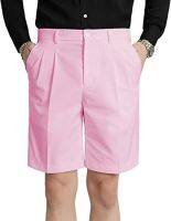 Mens Flat Front Pleat Dress Shorts for Golf, Casual and Formal Wear 9" Inseam （Order 2 Sizes up