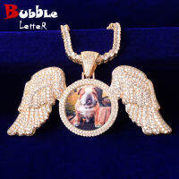 Solid Back Wing Down Circle Picture Photo Pendant Micro Pave Charm Mens Hip Hop Rock Jewelry