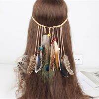 Bohemian Feather Hairband Headband ชาติพันธุ์อุปกรณ์เสริมหมวกคลุมหัว