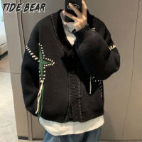 TIDE BEAR เสื้อแจ็คเก็ตแขนยาวเสื้อสเวตเตอร์แฟชั่นเสื้อคาร์ดิแกนคอวีสำหรับผู้ชาย,เสื้อโค้ทลำลองทรงหลวมเสื้อกันหนาวเข้ากับทุกชุดใหม่