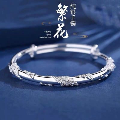 Womens silver S999 sterling bracelet solid contracted fashion shoots girlfriends mom valentines day gift