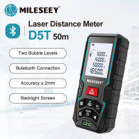 Mileseey เครื่องวัดระยะเลเซอร์พร้อมบลูทูธ D5T 50m เครื่องมือวัดด้วยเลเซอร์ที่มีฟองอากาศ 2 ระดับ ความแม่นยำ ±2 มม. M/in/Ft การสลับหน่วย LCD แบบเรืองแสง และโหมดพีทาโกรัส วัดระยะทาง พื้นที่ และปริมาตร