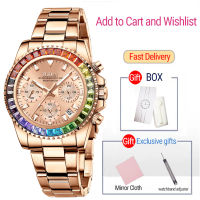 BIDEN Chronograph Women Watch 2021 Ins Luxury Multi-Functional Rainbow Circle Watch Fashion Stainless Steel Sports Ladies Watch