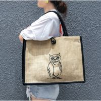 Women 39;s Bag Fashion Vintage Jute Tote High Quality Shopping Environment Cartoon Print Large Capacity Women Beach Shoulder Bags