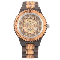 ZZOOI Mens Watch Black Ebony Wooden Mechanical Watch Automatic-self-winding Exquisite Golden Roman Numbers Dial Wristwatches for Boys