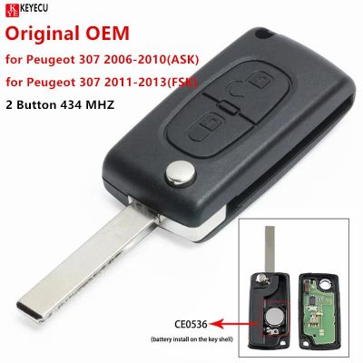 KEYECU Original OEM Flip Remote Key Fob 2 Button 433MHz ID46 CE0536 Model for PEUGEOT 307 ASK 2006-2010 FSK 2011 2012 2013