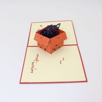51BD 3D Pop Up Cat Card Cartoon Animal Hidden Box Blessing Ornament Decor for Thanksgiving Valentines Day Girlfriend Supply