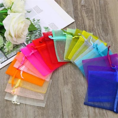 【CW】◈♈  25/50pcs Colorful Organza Tulle Sachet Jewelry Wedding Drawstring Pouches