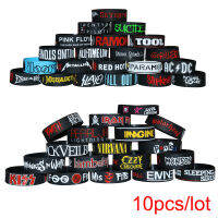 10pcs Heavy Metal Bands Silicone celets Rock and Roll Music Wristbands Punk Fans Gift Collection